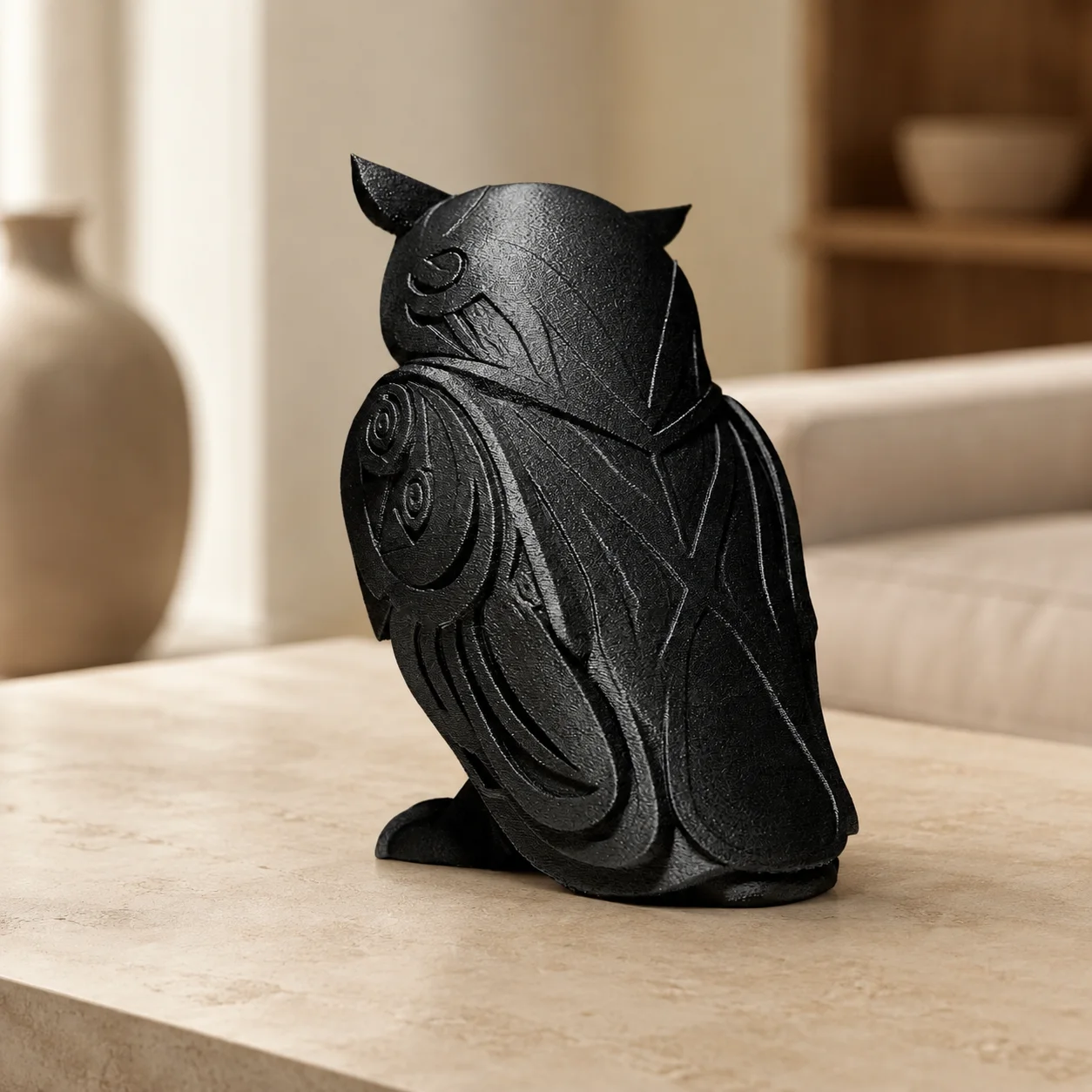 Detalle de Escultura Búho con Grabados 15 cm