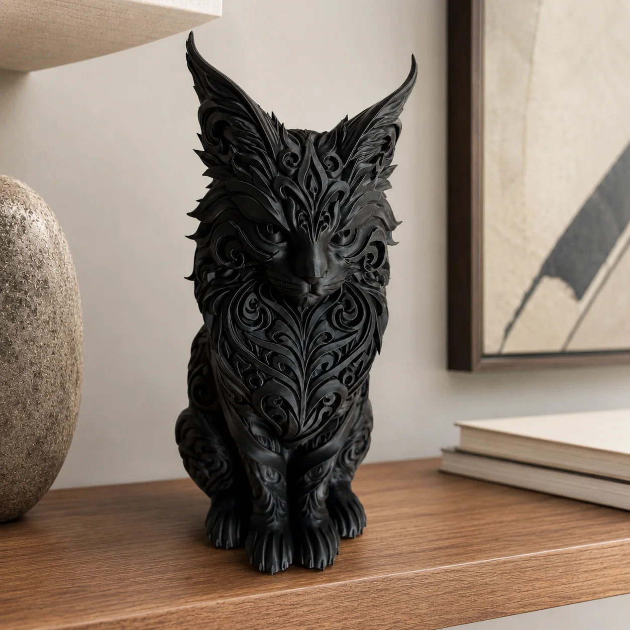 Detalle de Escultura Gato Rúnico 18 cm