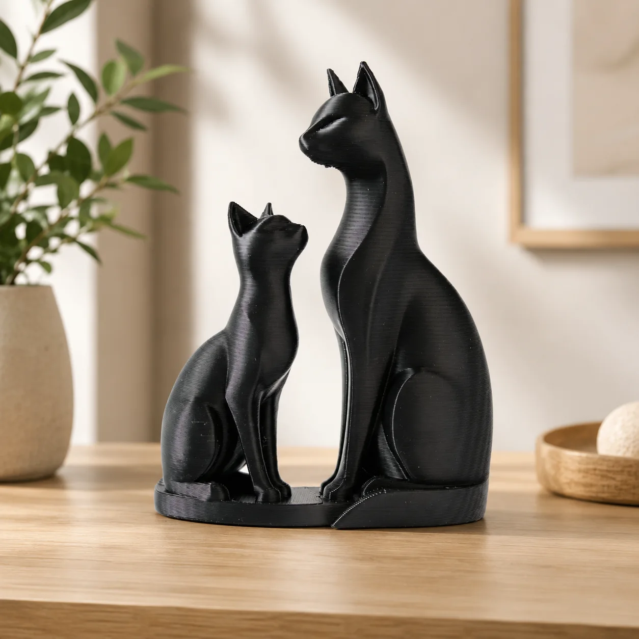 Detalle de Escultura Gatos Madre e Hija 17 cm