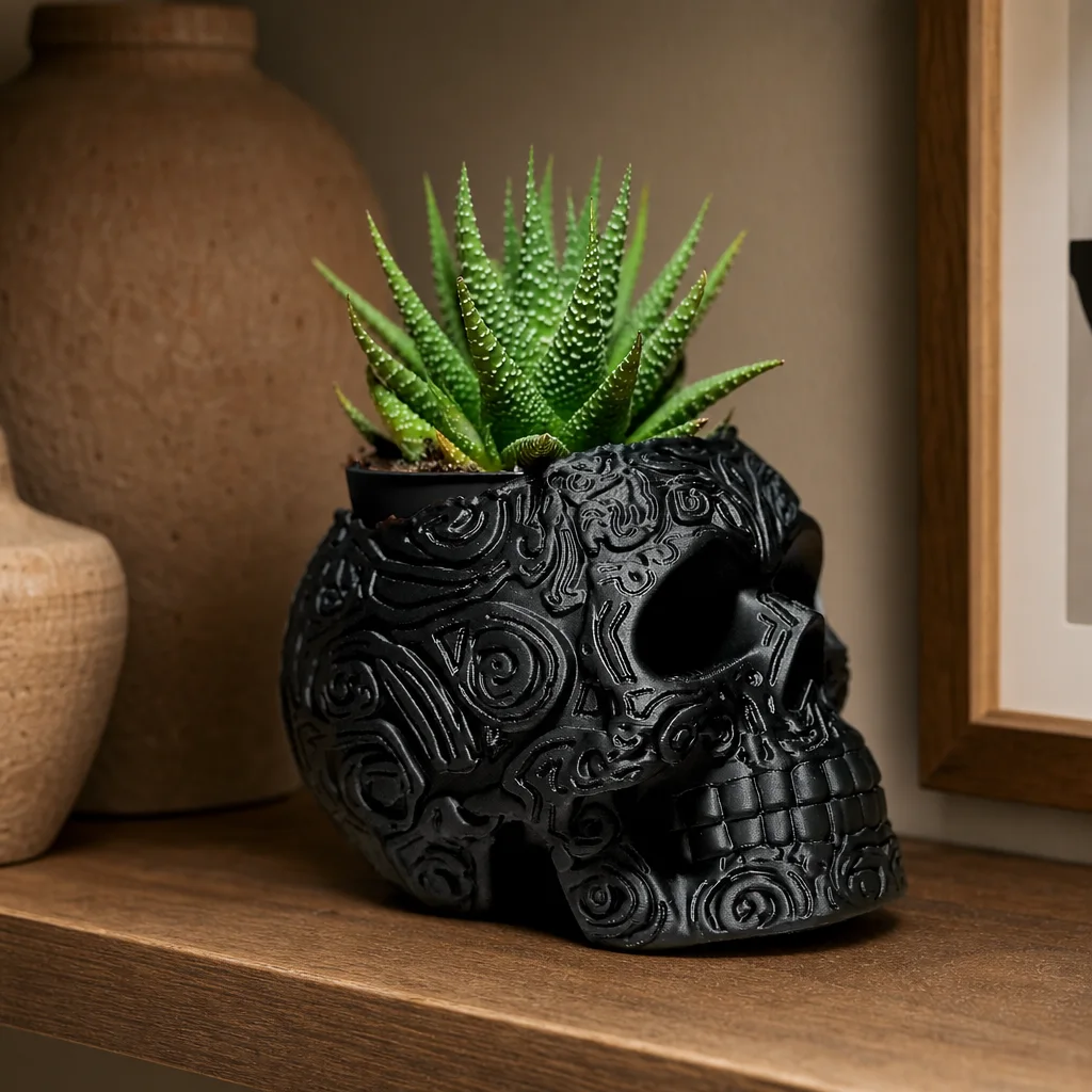 Detalle de Maceta Calavera Gótica